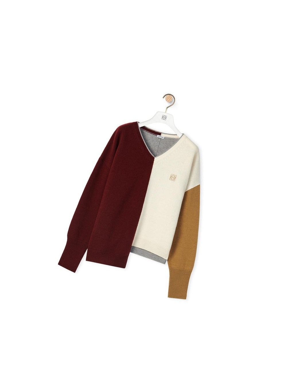 Loewe Anagram Asymmetric sweater in wool Brandy / Burgundy / Cream | ZO5978361