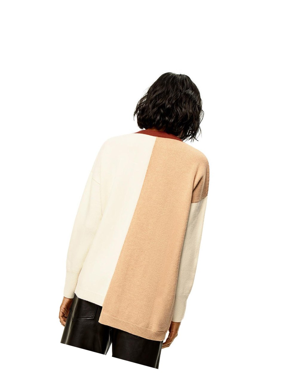 Loewe Anagram asymmetric cardigan in wool Ecru / Camel | HY9248051