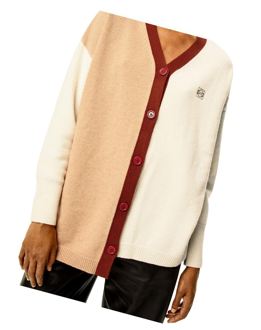 Loewe Anagram asymmetric cardigan in wool Ecru / Camel | HY9248051