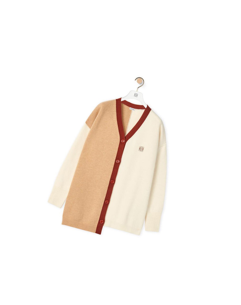 Loewe Anagram asymmetric cardigan in wool Ecru / Camel | HY9248051