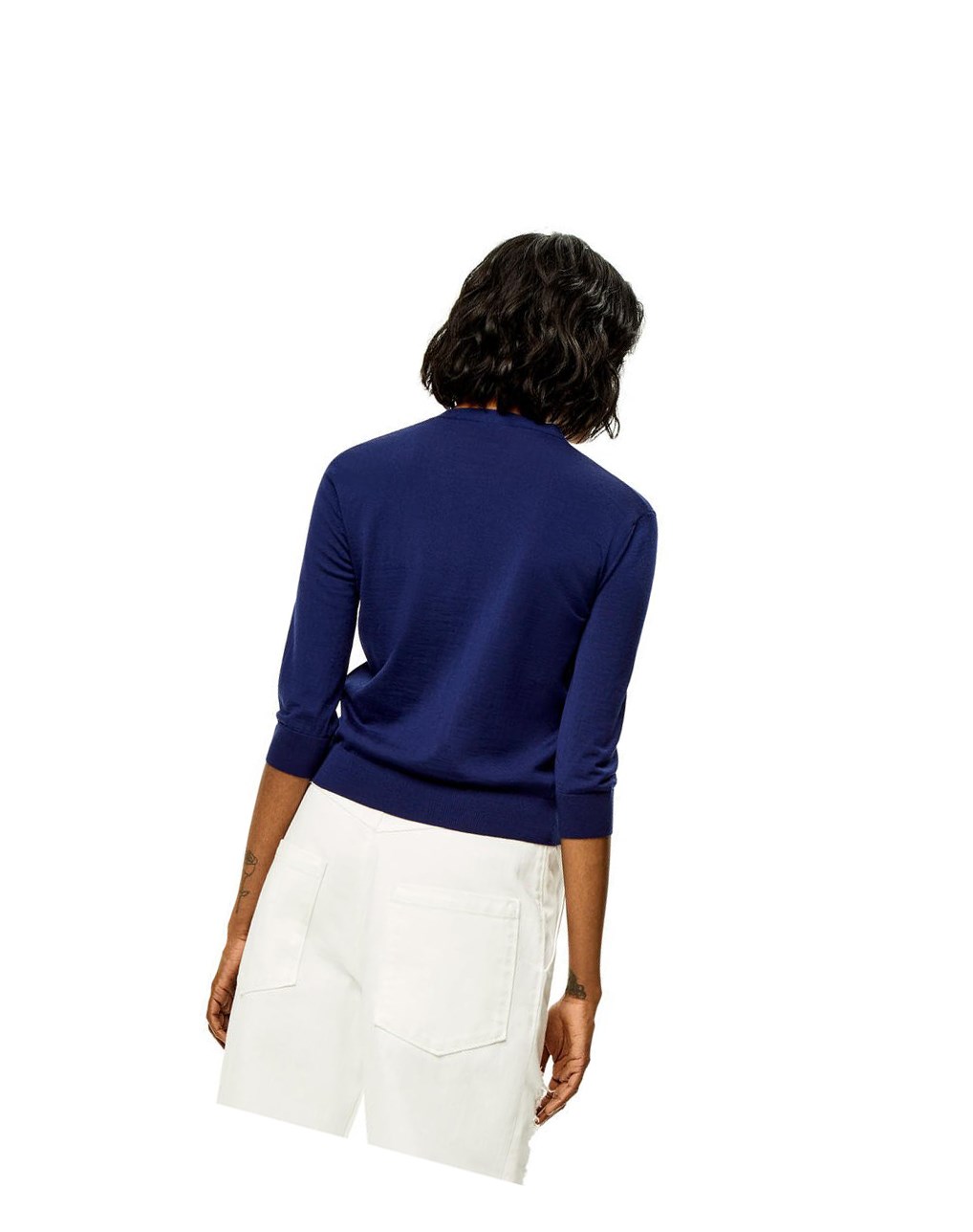 Loewe Anagram cropped cardigan in wool Navy Blue | HG4098257