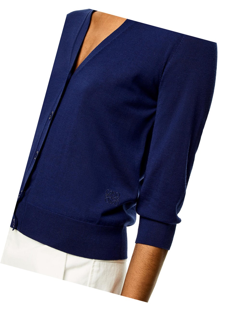 Loewe Anagram cropped cardigan in wool Navy Blue | HG4098257