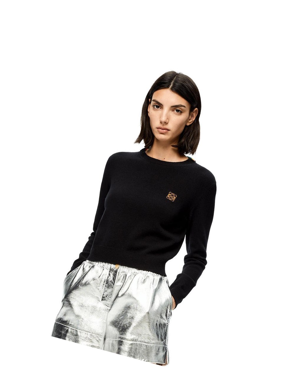 Loewe Anagram cropped sweater in wool Black | UJ4283176