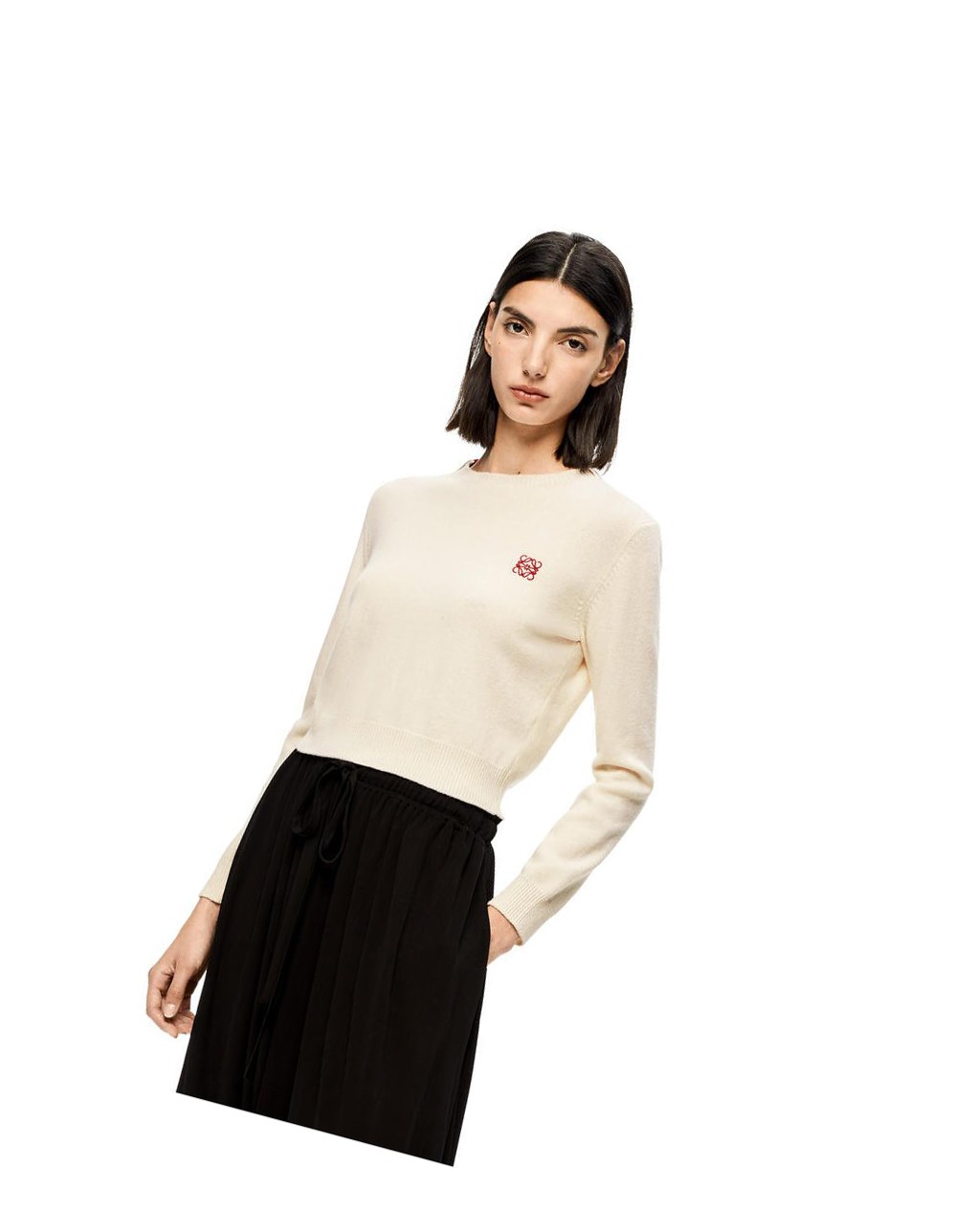 Loewe Anagram cropped sweater in wool Soft White | FL1075692