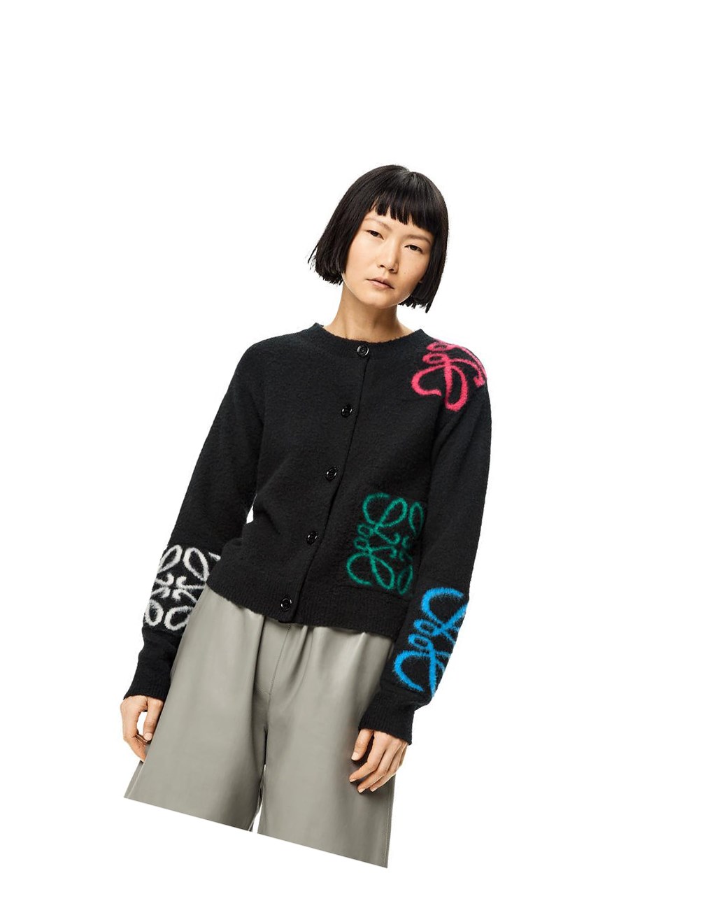 Loewe Anagram intarsia cardigan in wool Black / Multicolor | LE4290531