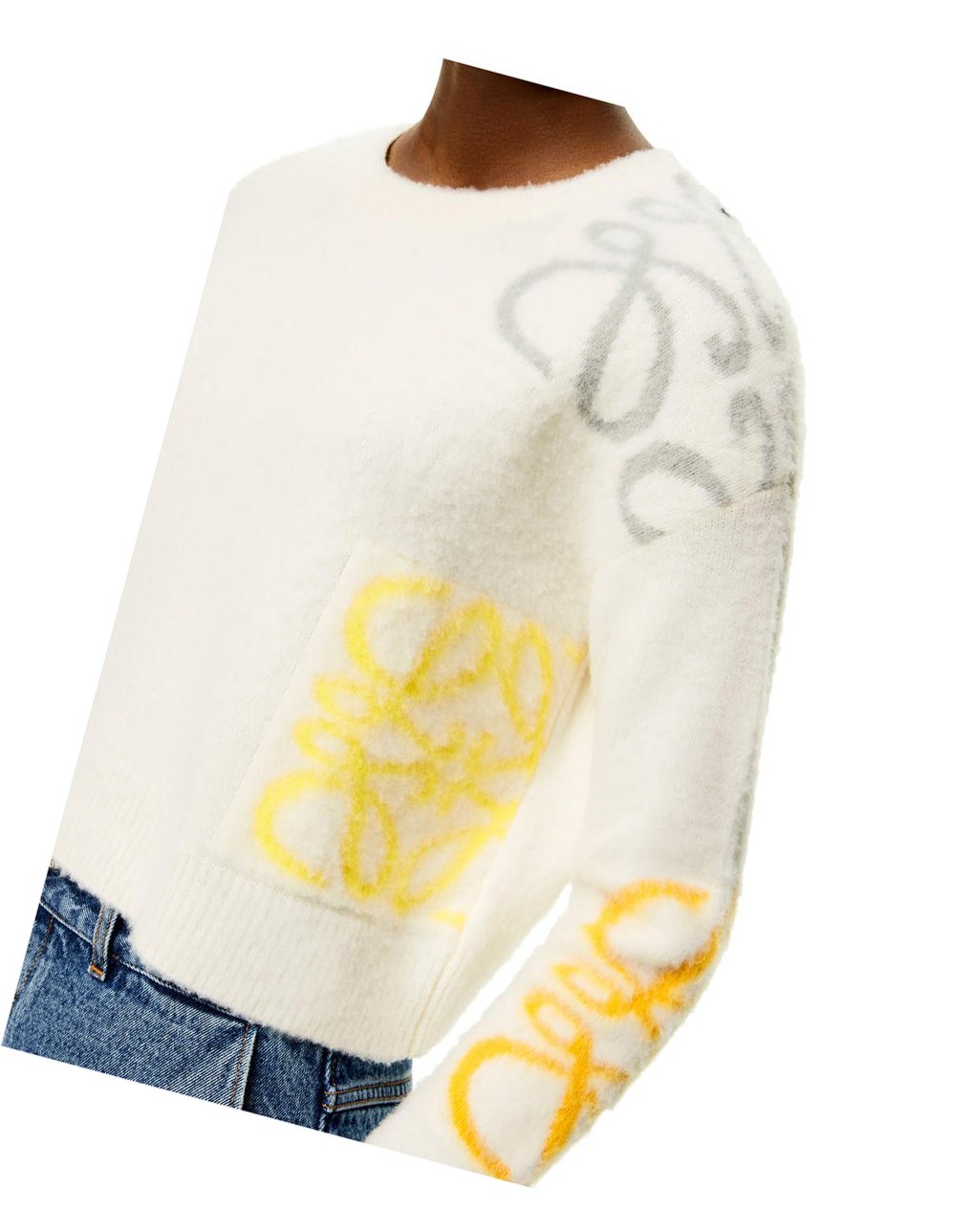 Loewe Anagram intarsia sweater in wool Soft White / Multicolour | MW8509346