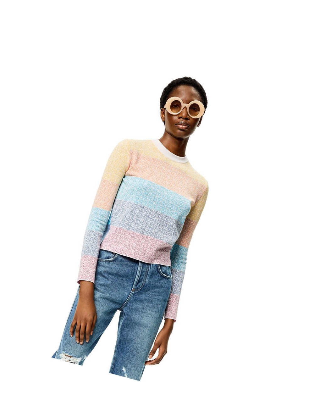 Loewe Anagram jacquard sweater in wool Multicolor / Ecru | KI1476238