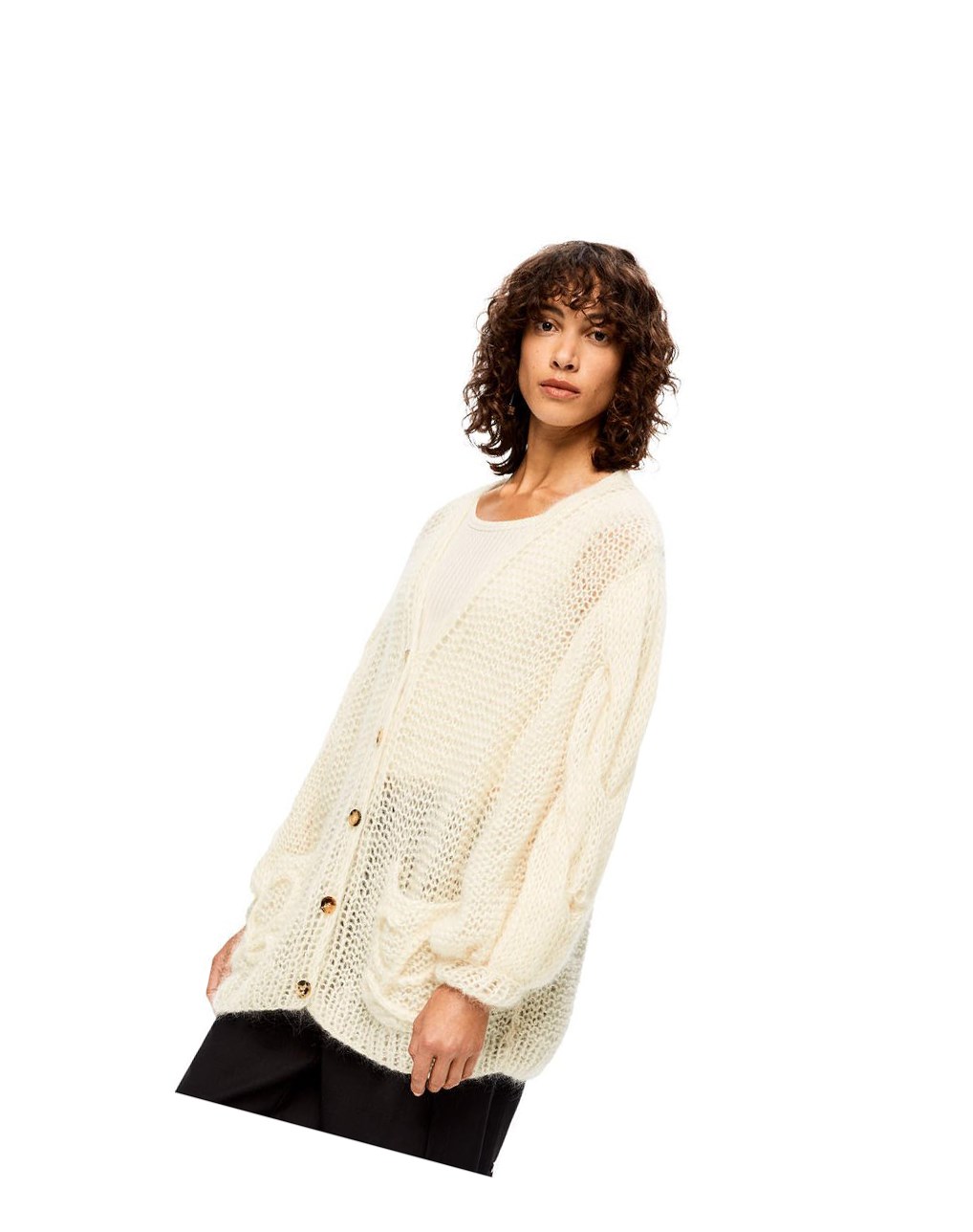 Loewe Anagram knitted cardigan in mohair Ecru | YK5679180