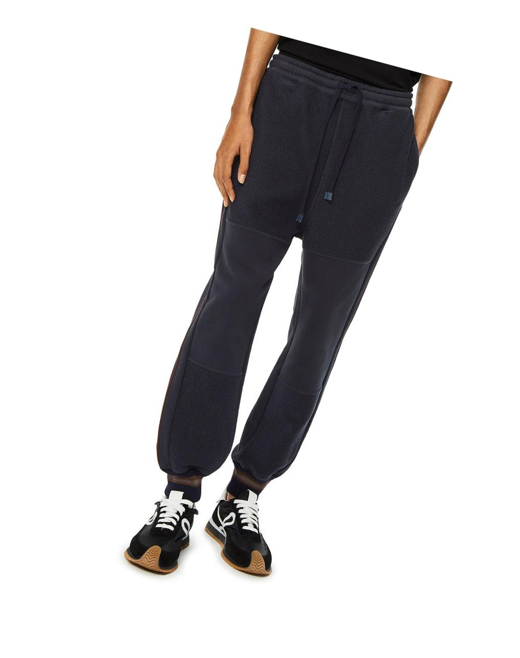 Loewe Contrasting rib jogging trousers in cotton Dark Navy Blue | DI1086574