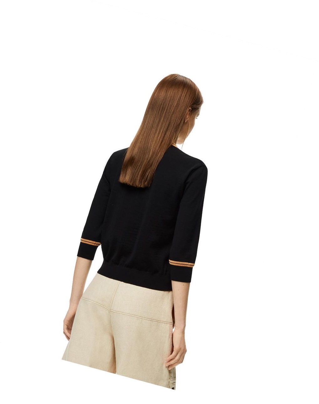 Loewe LOEWE cropped cardigan in wool Black / Beige | QY9405782