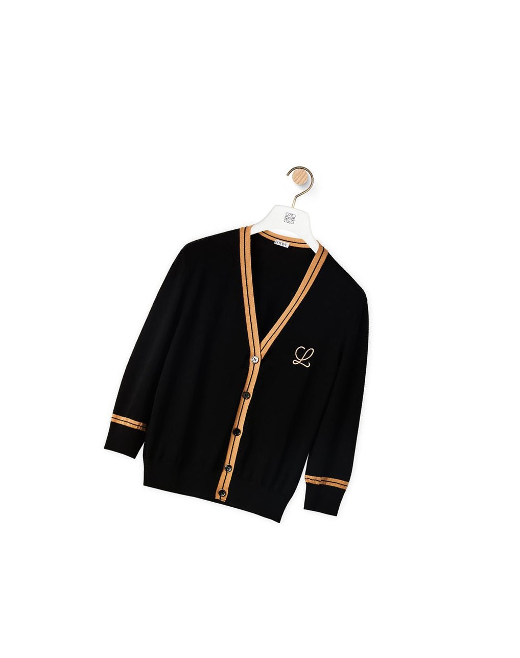 Loewe LOEWE cropped cardigan in wool Black / Beige | QY9405782