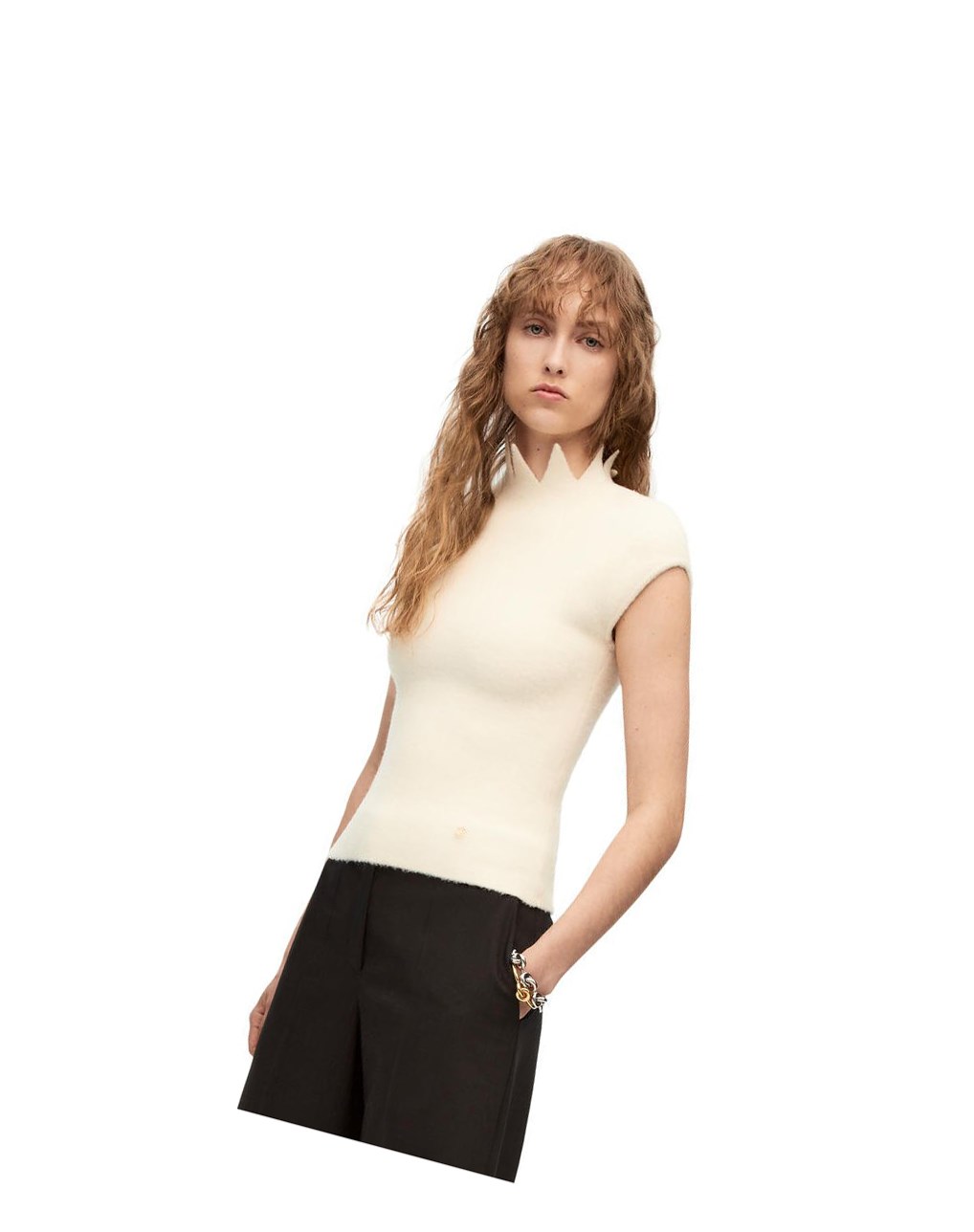 Loewe Pointy collar top in wool Soft White | OU7412860