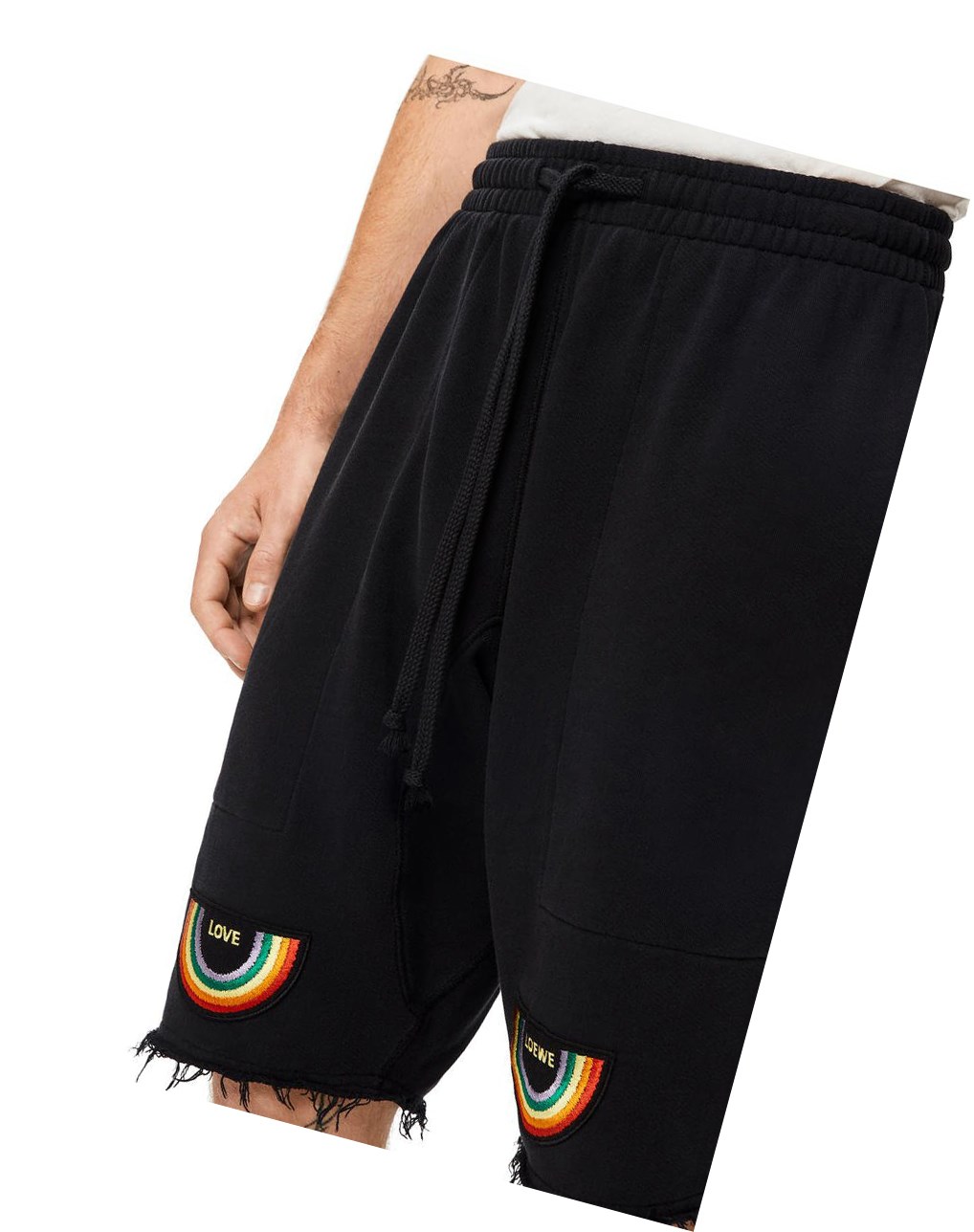 Loewe Rainbow patch shorts in cotton Washed Black | OE4360258