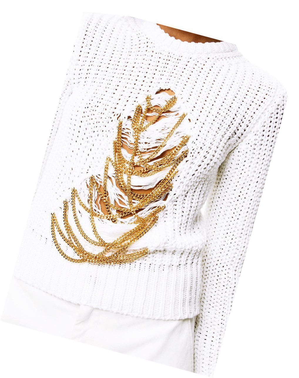 Loewe Ripped chain sweater in hem and linen Soft White | DM8915743