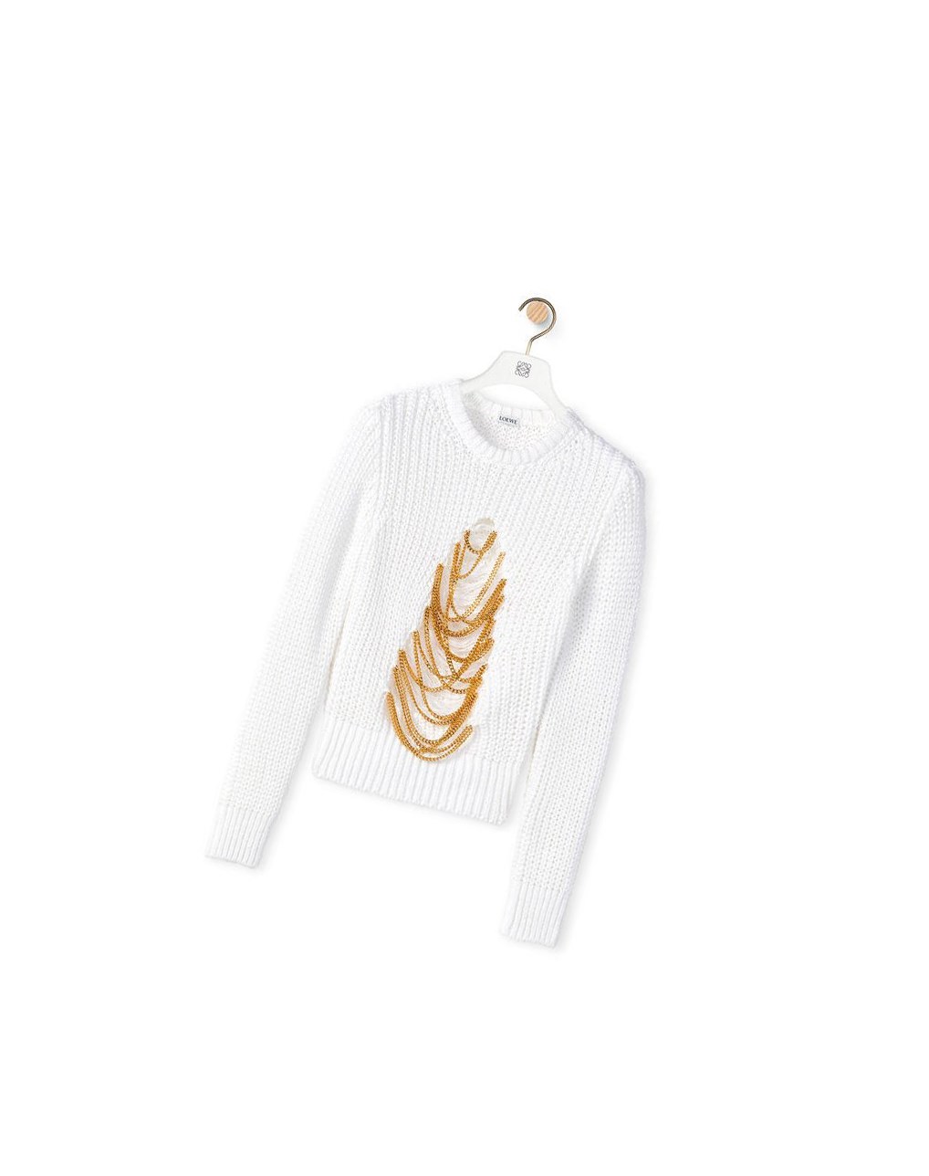 Loewe Ripped chain sweater in hem and linen Soft White | DM8915743