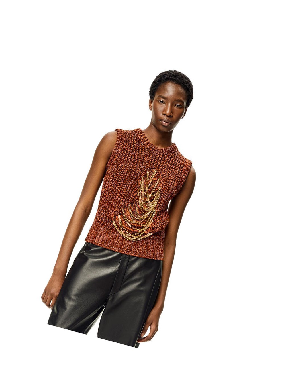 Loewe Ripped chain vest in hemp and linen Brown | QY6921873