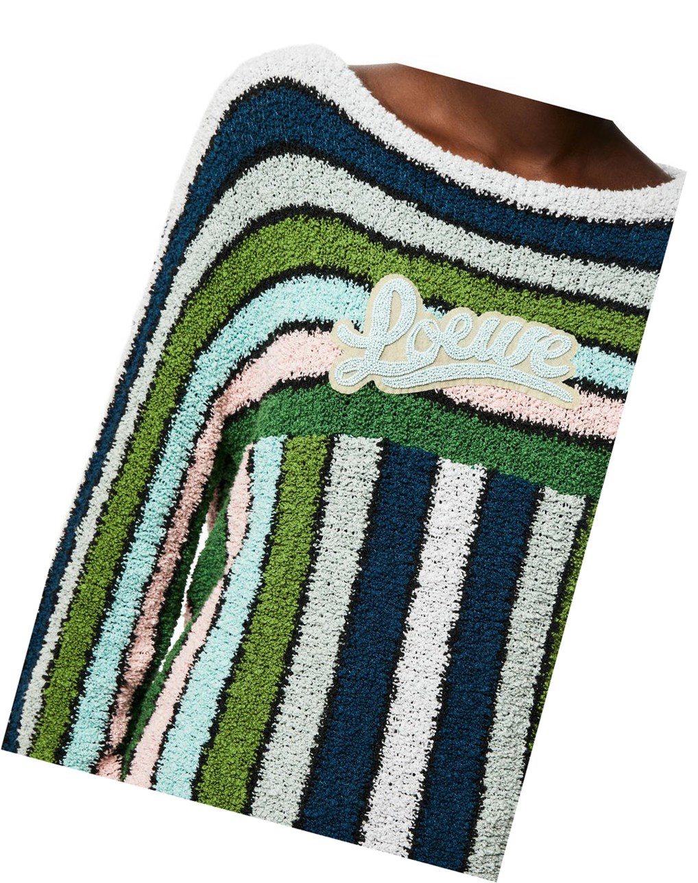 Loewe Stripe embroidered sweater in cotton Green Multitone | JI4136805