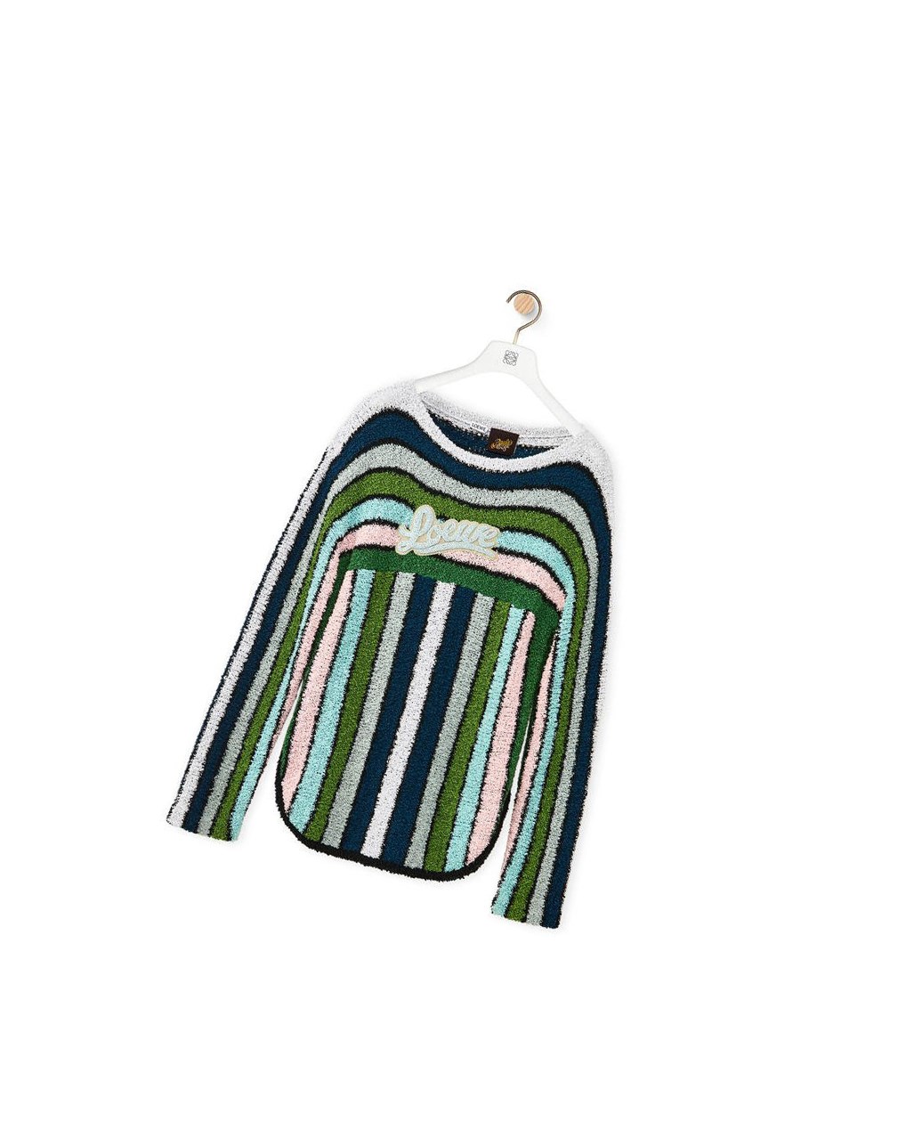 Loewe Stripe embroidered sweater in cotton Green Multitone | JI4136805