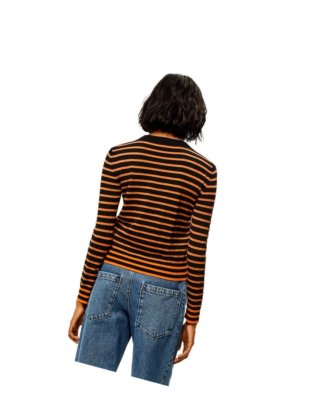 Loewe Striped logo sweater in wool Black / Orange | XW7418063