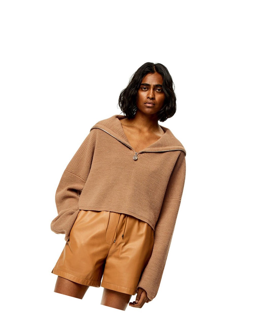 Loewe Zip-up sweater in wool Beige | ZA4532168