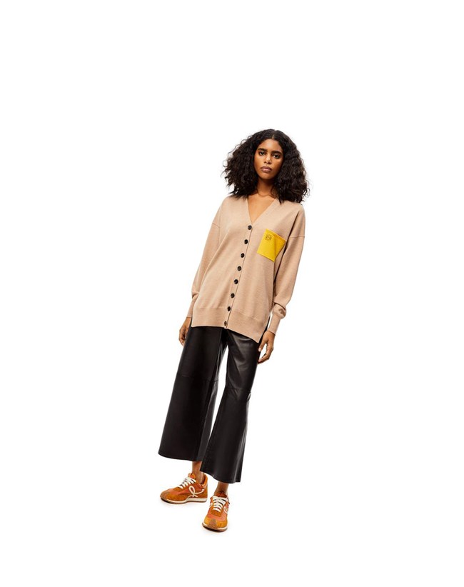 Loewe Anagram pocket cardigan in wool Camel | DH8271045