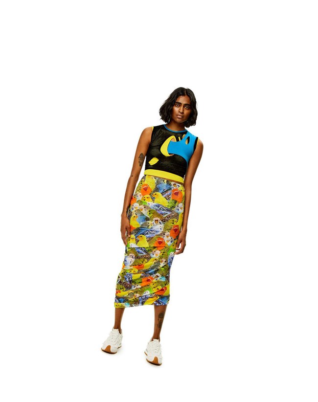 Loewe Cut-out top in viscose Black / Blue / Yellow | HY5692701