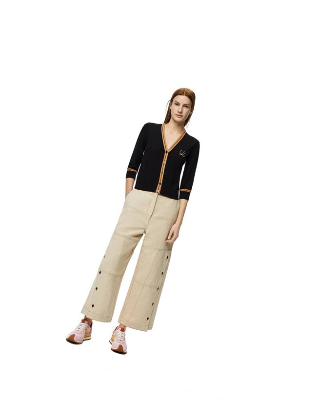 Loewe LOEWE cropped cardigan in wool Black / Beige | QY9405782